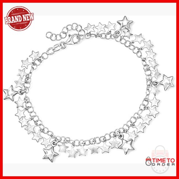 Sterling Silver Star Drop Bracelet 7 Inch Chain Lobster Clasp